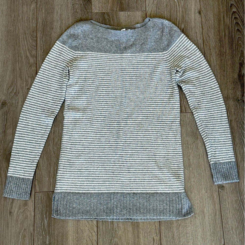Gray and White Striped Sweater